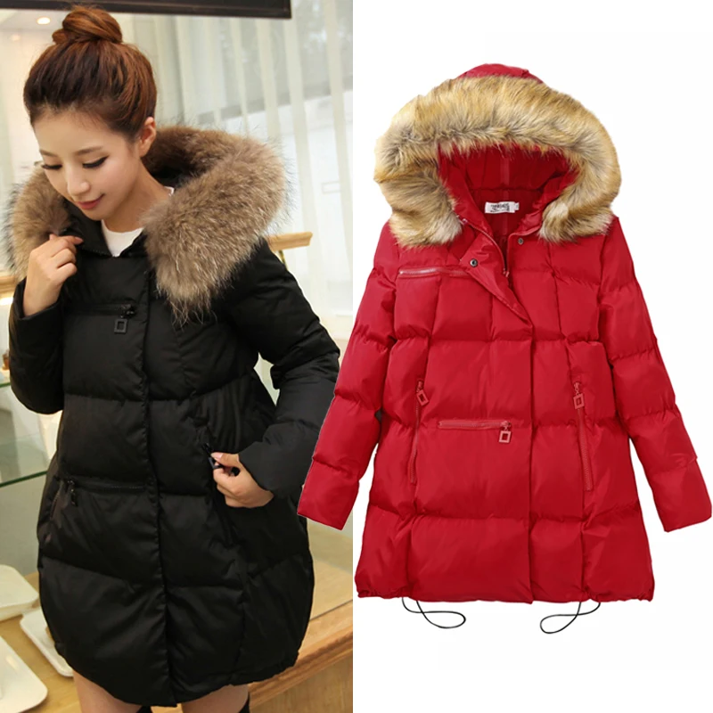 UHYTGF Женская пуховая куртка из хлопка модные длинные пальто с большим меховым