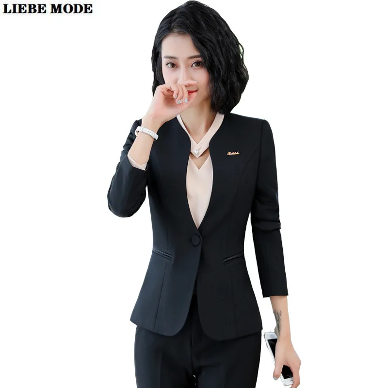 

Костюм женский осенне-зимний деловой, облегающий блейзер с юбкой, одежда для работы и офиса, черная, серая, синяя