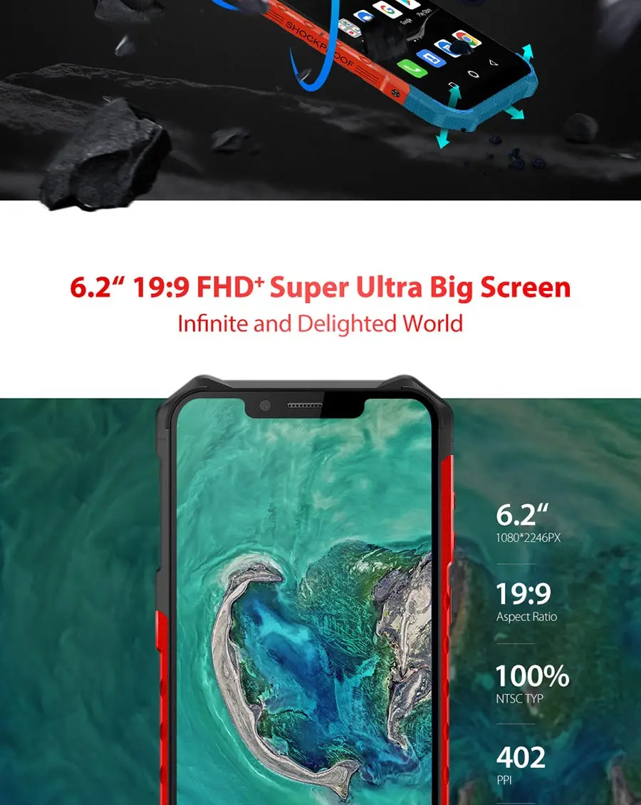 Ulefone Armor 6E Android 9,0 6," IP68 Водонепроницаемый Helio P70 4G+ 64G для распознавания лица NFC Беспроводная зарядка прочный мобильный телефон