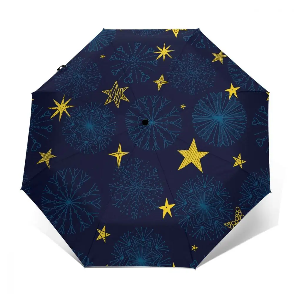 Милые зимние снежинки и звезды Ветрозащитный Автоматический складной