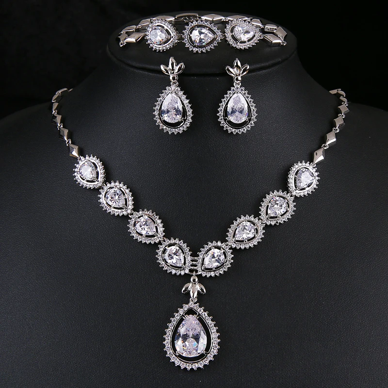 

Elegant Charm Bridal Jewelry Sets Wedding Jewelry Sets Muliticolors Cubic Zirconia Necklaces Earrings Set Dropshipping