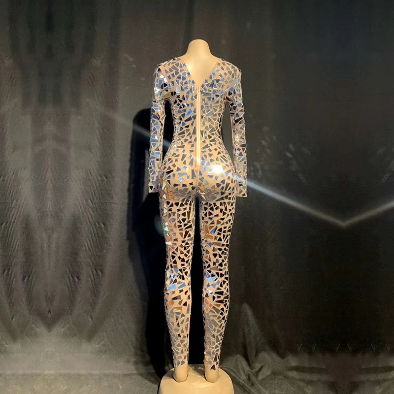 Sparkly сетки пряжи серебряный объектив комбинезон сценический костюм бар концерт DJ - Фото №1