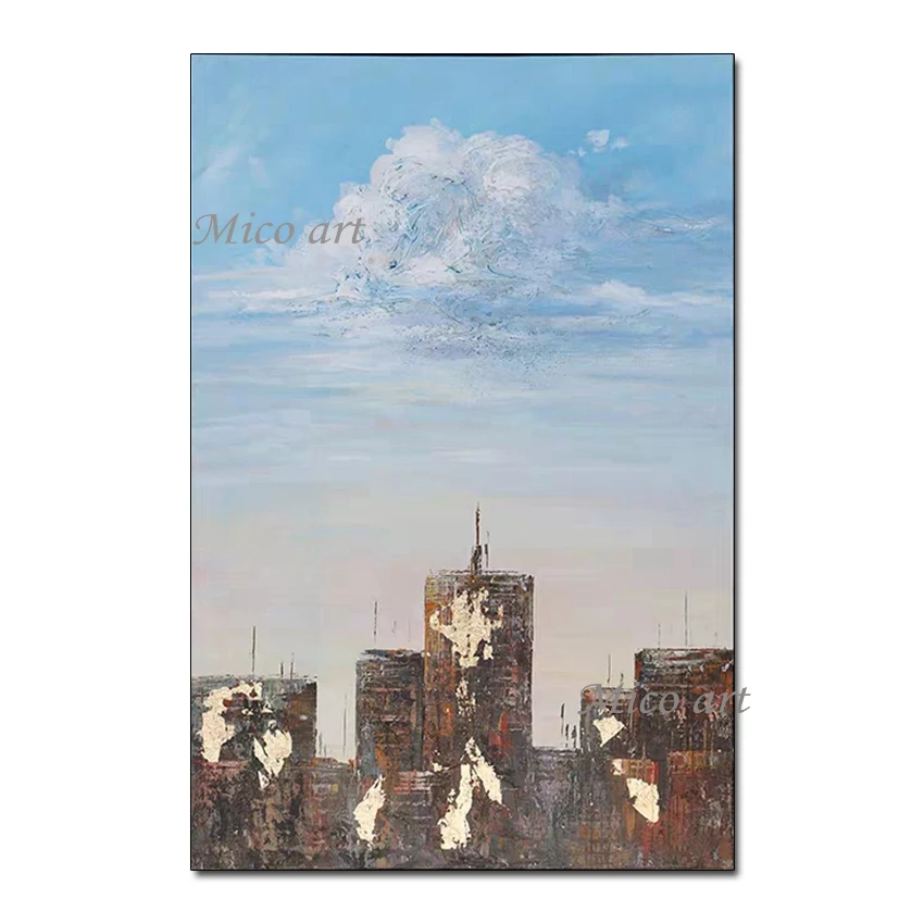 

Hand Painted City Building Art Abstract Scenery Oil Painting Canvas Wall Art Unframed Artwork For Modern Home Living Room Decor