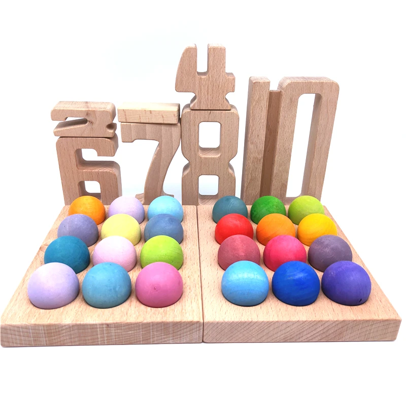 

12 шт., деревянные радужные шарики с подносом