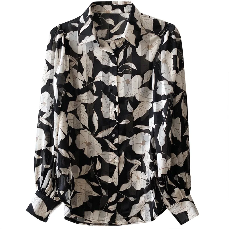 

HXJJP Chiffon Sunscreen Shirt Jacket Women 2021 New Summer Autumn Retro Semi-perspective Shredded Floral Print Blouse Top 507
