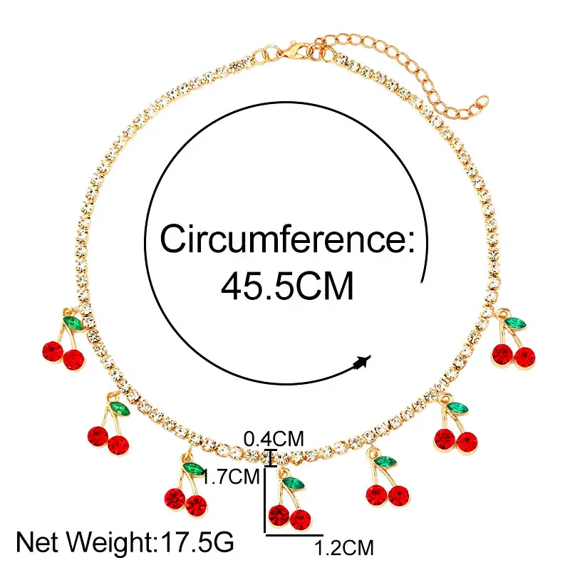 BYNOUCK New Luxury Red Cherry Crystal Tennis Chain Women's Necklace Charm Cute Pendant Necklaces Women Rhinestone Jewelry Gift images - 6