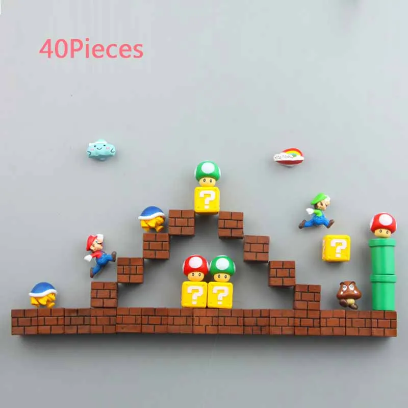 40 Combinations 3D Super Mario Bros. Магниты на холодильник стикер сообщений смешные девочки мальчики для малышей детей студентов игрушки на день рождения - Цвет: 40 Combinations