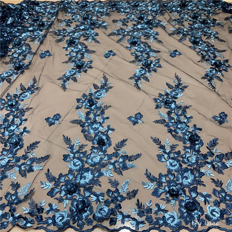 High Quality Royal Blue Red 3D Applique African Nigerian French Embrioidery Tulle Lace fabric Party Evening Gown dress Fabric | Дом и сад
