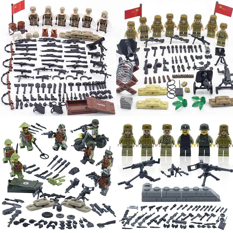 

WW2 Army Mini Military Soldiers Figures Weapons Accessories Small Building Blocks WW2 Soldiers Figures gun Parts Bricks Kids Toy