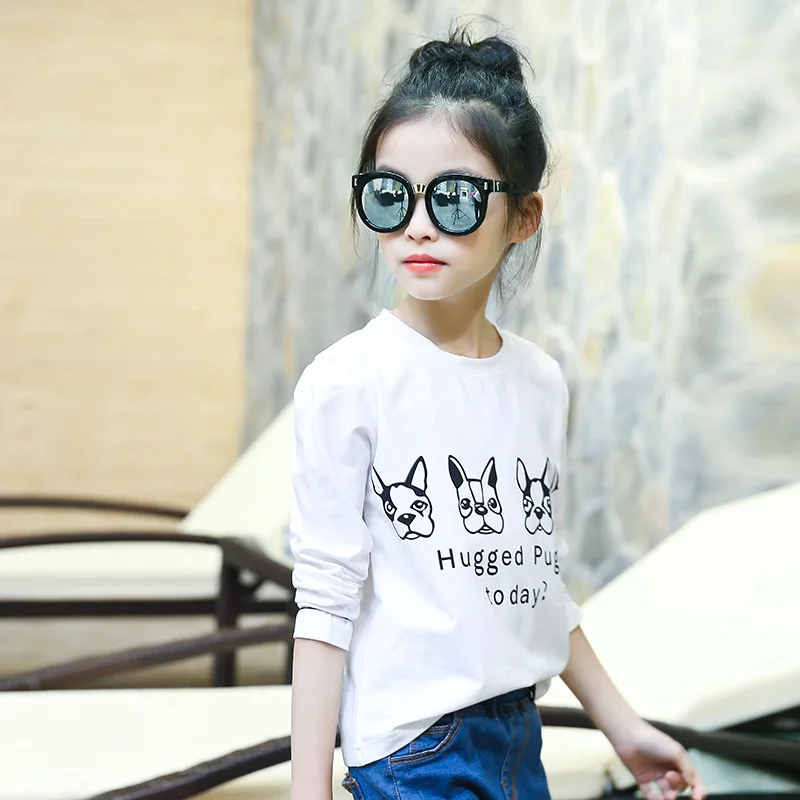 

5-14 Years Old Children Kids T Shirt Spring Baby Girls Long Sleeve Cartoon Dog White Top T Shirts Teenager Kids Shirts Clothes