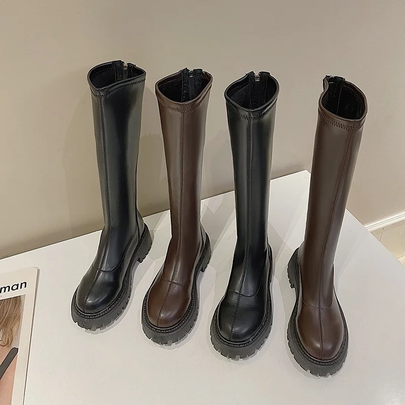 

Women's long boots 2021 new autumn and winter zipper thick bottom versatile British style high tube knee fashion