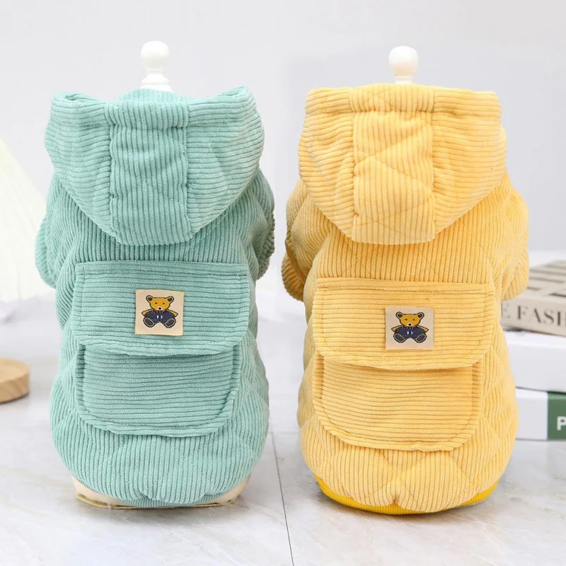 

Pet Hooded Jacket Winter Warm Dog Clothes Fleece Lining Dog Apparel Warm Overalls Sweatshirt For Small Medium Dogs S-XXL