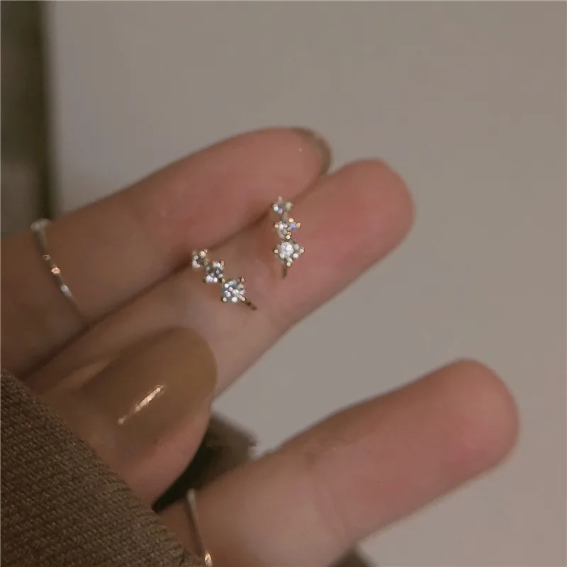 

925 Sterling Silver Japanese Small Cute Crystal Plating 14k Gold Stud Earrings Women Fashion Charm Birthday Gift Jewelry