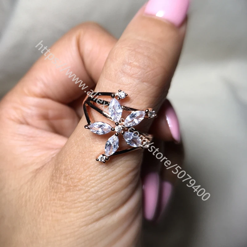 

Delicate Attractive rose gold Tone Plated Flower Ring Clear Cubic Zircon Ladies Women's ring valentine ring