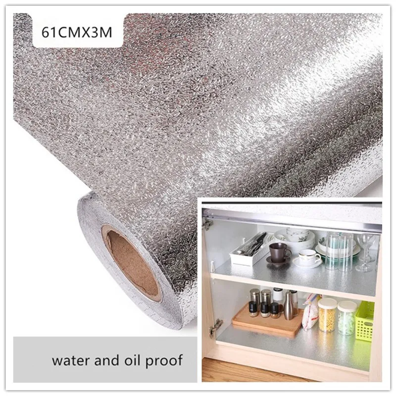 

Oil Proof Kitchen Self Adhesive Wallpaper Waterproof Aluminum Foil Dining Table Cabinet Drawer Sticker