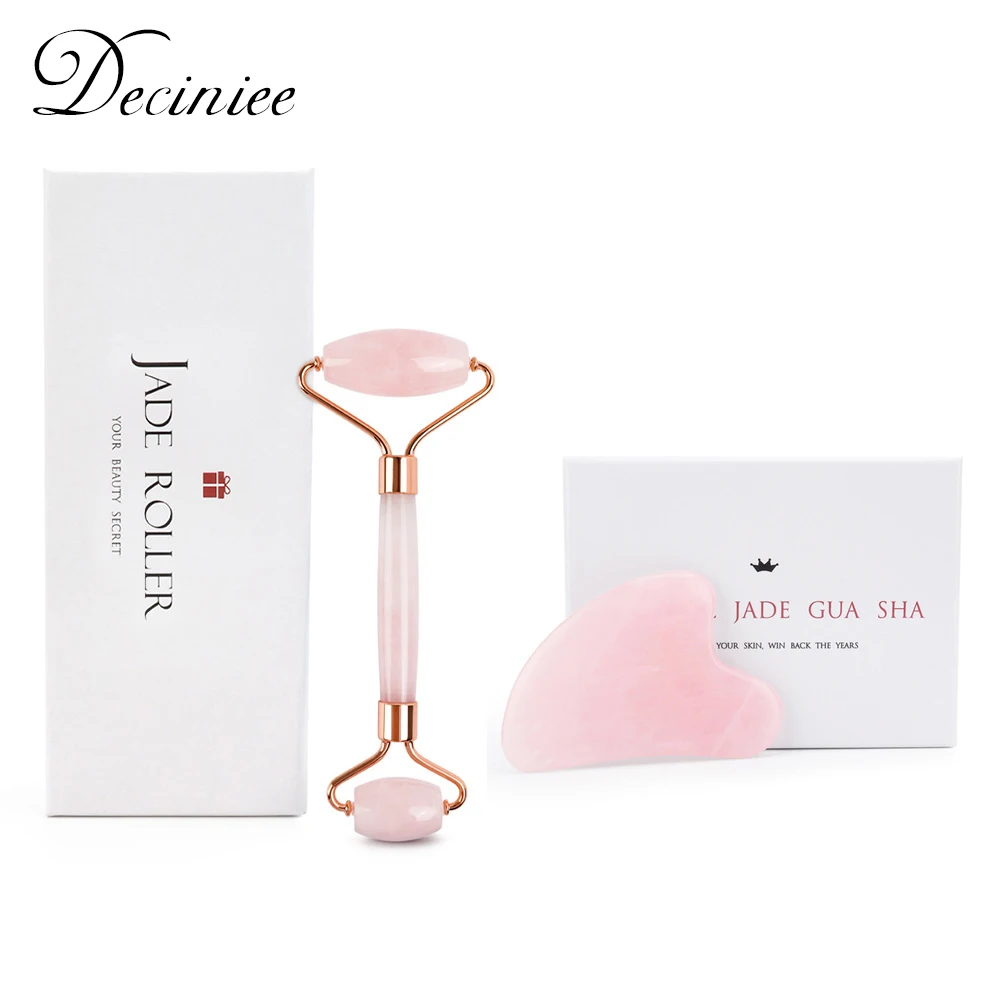 

Jade Roller Gua Sha Set Face Rose Quartz Gua Sha Massage Facial Rollers Natural Real Crystal Stone for Anti-Aging Skin Scraper