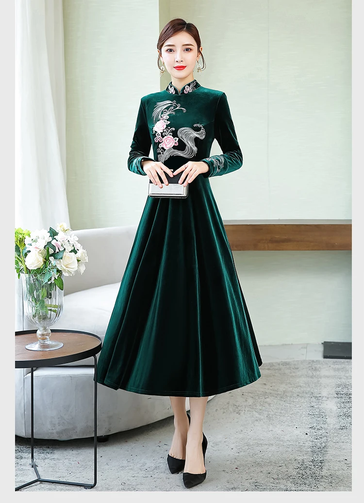 M-XXXXL vrouwen jurk; коллекция года; сезон осень-зима; китайский стиль; Национальный стиль; женский Улучшенный Чонсам; большие размеры