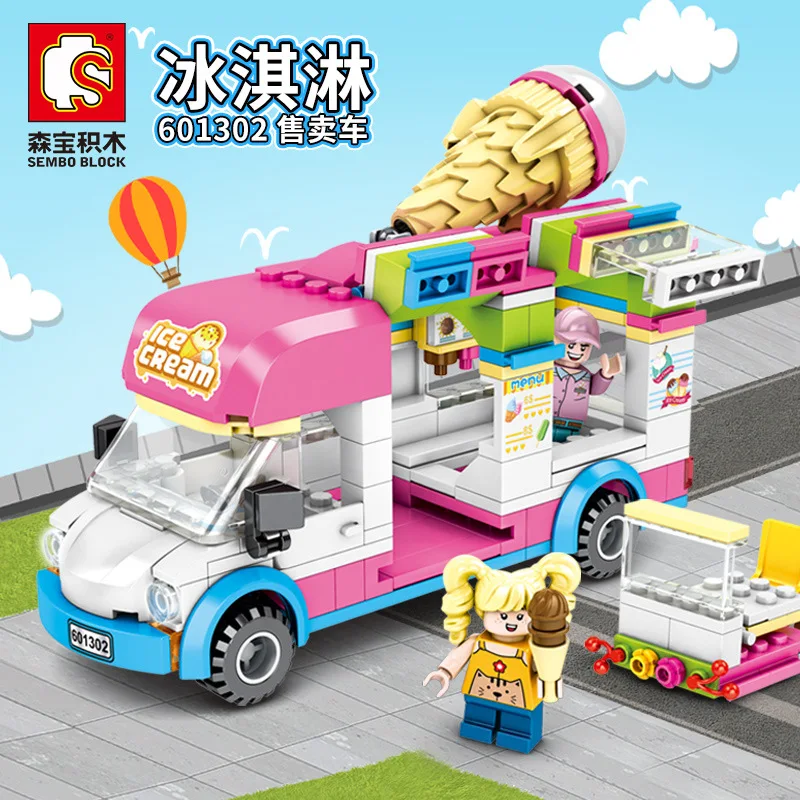 

264Pcs Senbao 601302 Street View Series Mobile Ice Cream Truck Assembly Model Assembly Building Block Toy Gifts