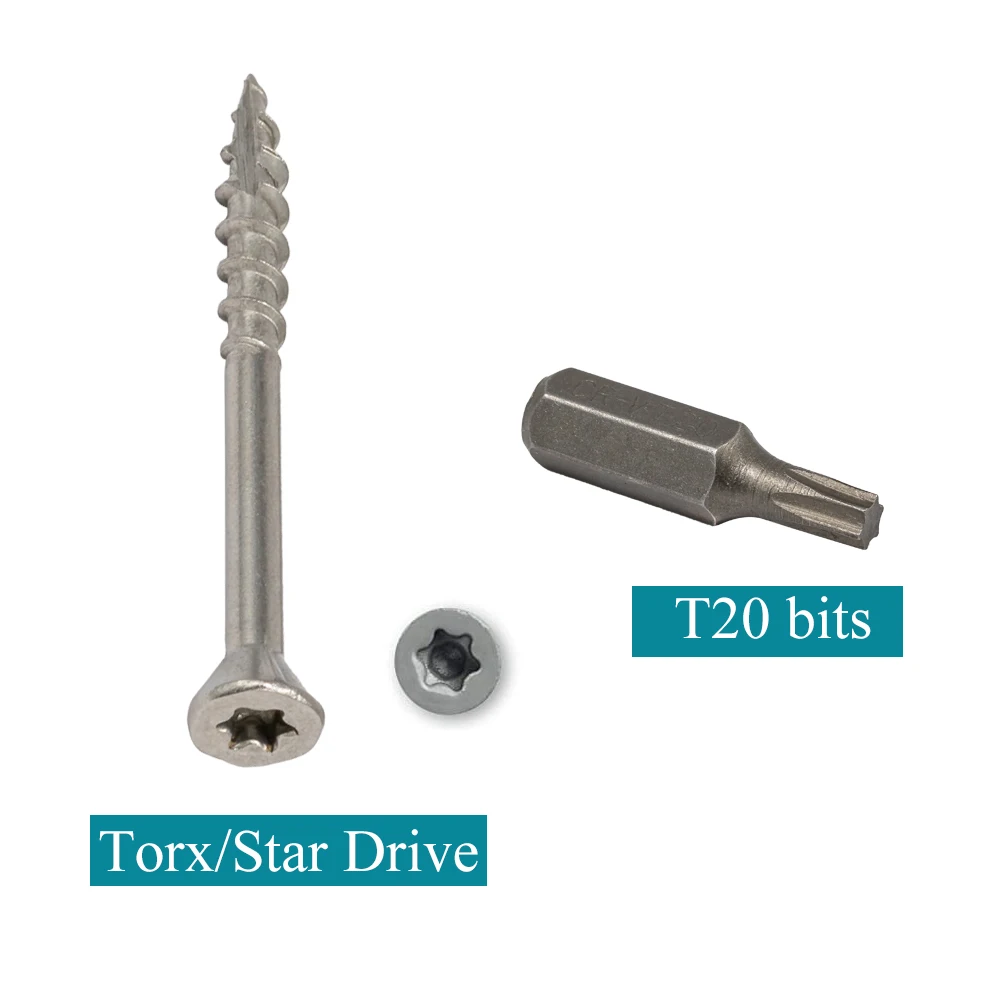 250Pcs # 8 × 2-1 / 6 Torx Slot Star Drive Тип 17 Винты для деревянной палубы из нержавеющей стали |