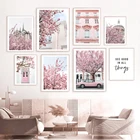 Весна Лондон розовый цветок собора Святого Павла скандинавские настенные художественные картины на холсте постеры и принты картинки для декора гостиной
