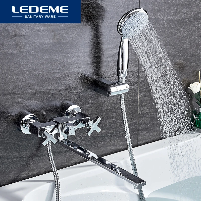 ledeme bathroom faucet chrome finish new wall mounted waterfall bathroom bathtub handheld shower tap mixer faucet l2584 free global shipping