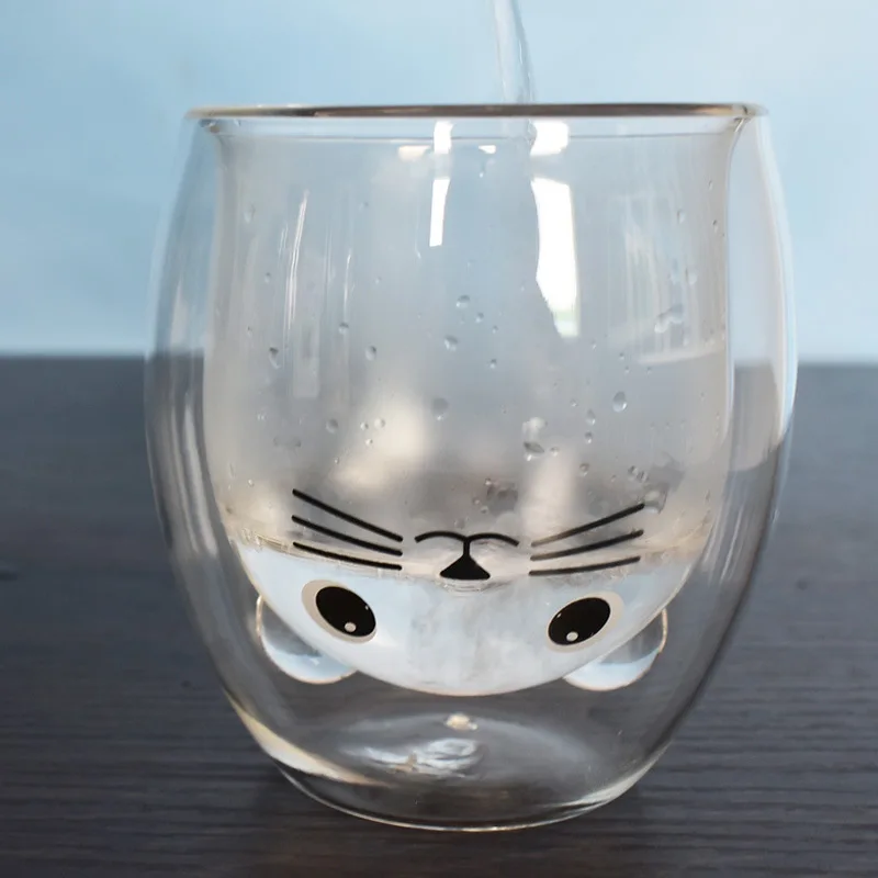 Двойная Изолированная стеклянная чашка креативная большая кошачий узор пара