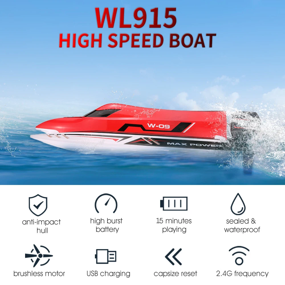 Оригинальная гоночная лодка WLtoys WL915 2 4 ГГц 2CH бесщеточная высокая скорость RC