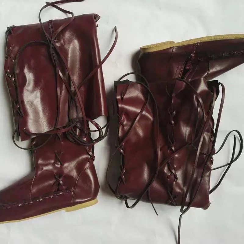 Новые осенние кожаные женские сапоги сексуальные выше колена на шнуровке