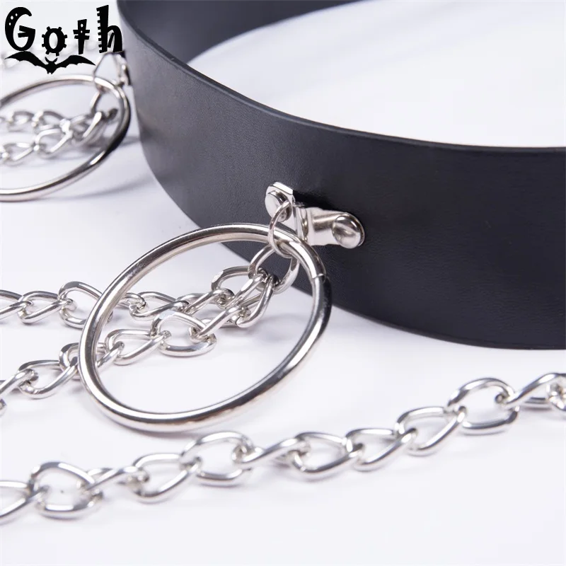Женский ремень в готическом стиле Goth черный из искусственной кожи на цепочке со