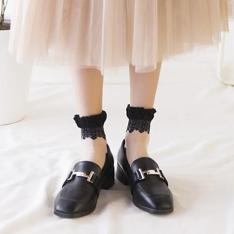 3pairs Summer Transparent Silk Socks Slippers Sexy Lace No Show Boat Socks for Women Girls Invisible Low Cut Ankle Socks