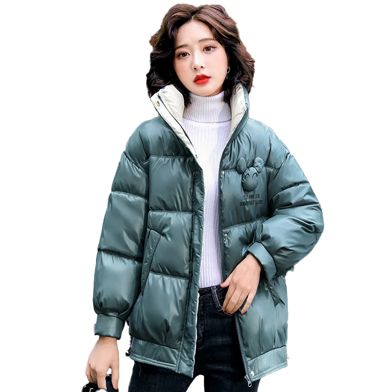 

New Solid Down Coats Short Style Zipper Puffy Stand-Up Collar Long Sleeve Simple Wide-Waisted Fashion Women Jackets Winter 2020
