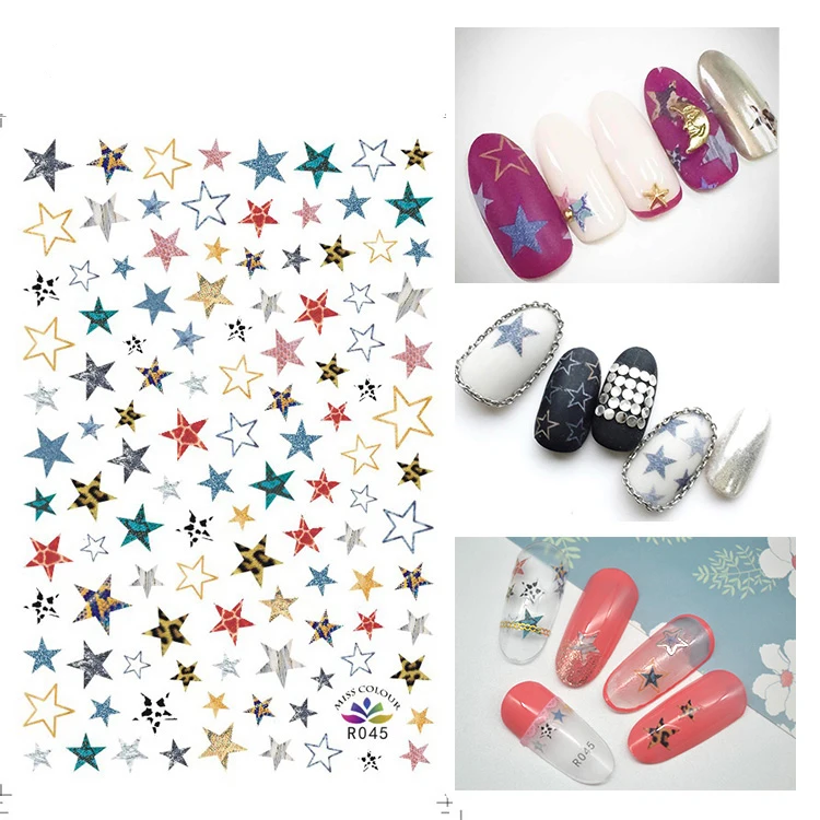 

3D Stickers for Nails Colorful Star Nail Sticker Foil Decals Personality Nail Art Decorations Manicure Accessories