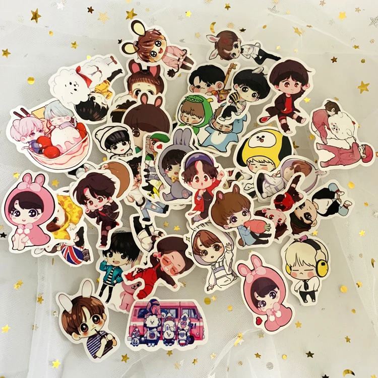 40PCS BTS Adhesive Paper Mixed 63 Pieces Motorcycle Car Waterproof Removable Travel Trolley Stickers Graffiti Stickers Adhesive