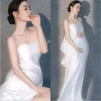 fashion backless maternity dresses for photo shoot photography props pregnant woman clothing satin white 2021 new gown free size
