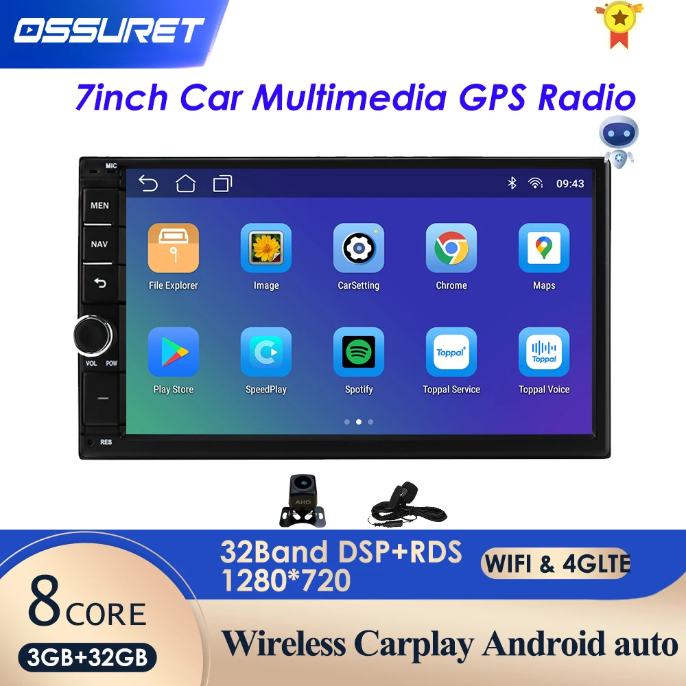 

Мультимедийная магнитола, универсальная мультимедийная стерео-система на Android 10, с 7 "экраном, для Volkswagen, Nissan, Hyundai, Kia, toyota, типоразмер 2 Din