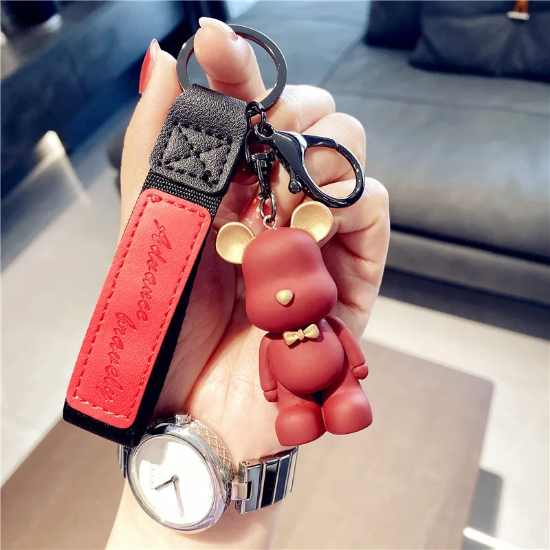 

Fashion Bow Tie Bear Keychain Women Girl Leather Lanyard Animal Key Chain Cute Bag Charms Keyring Pendant Party Jewelry Bulk