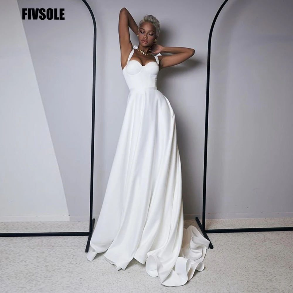 

Fivsole Simple Wedding Dress 2021 A Line Sweetheart Elegant Bridal Dresses With Adjustable Bow Straps Plus Size robe de mariee