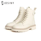 Женские ботильоны на платформе JOSINY, сезон осень-зима 2021, теплые ботинки из искусственной кожи, ботинки на молнии, женская обувь с украшением из жемчуга