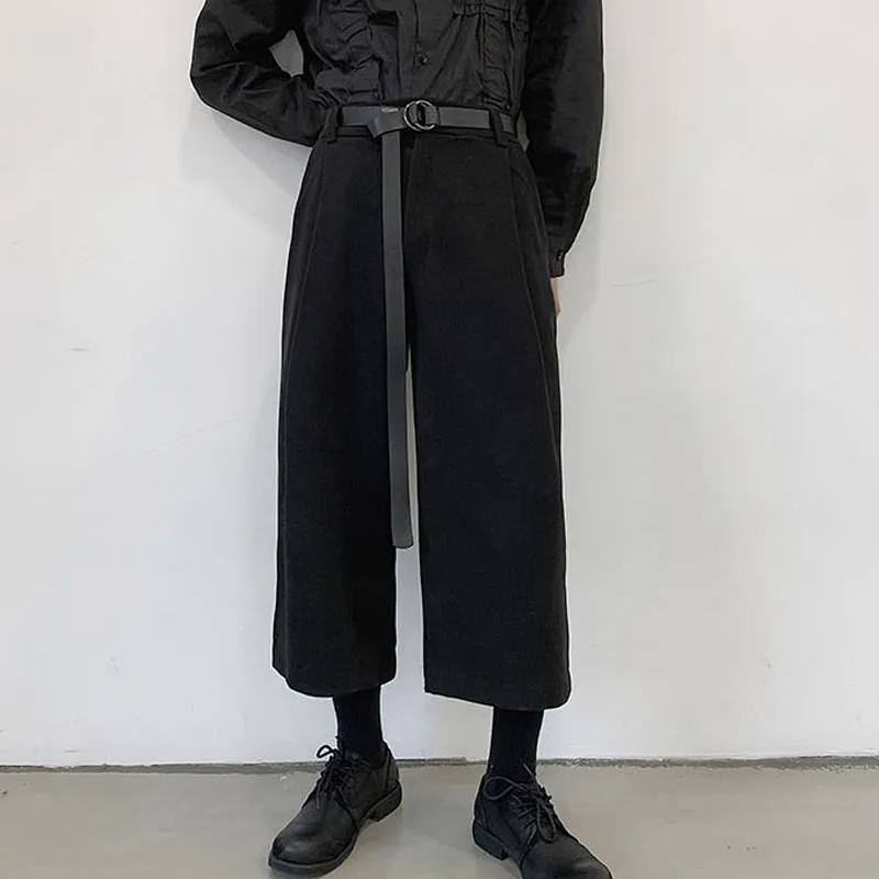Preto solto Повседневная обувь de lã с длинными рукавами perna calças com cinto masculino Japan уличная