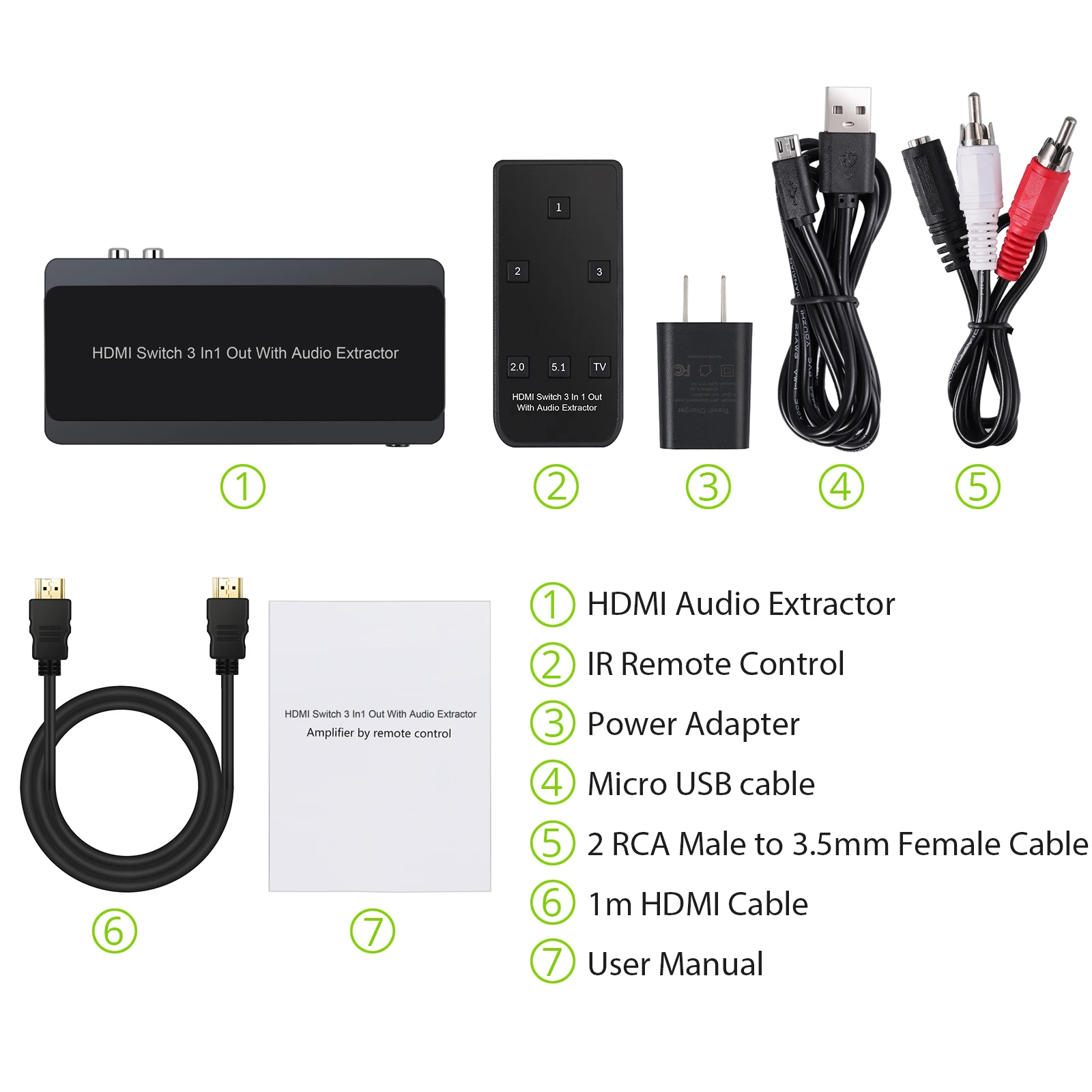 PROZOR 3X1 HDMI-совместимый переключатель аудио экстрактор сплиттер 2RCA на 3 5 мм кабель