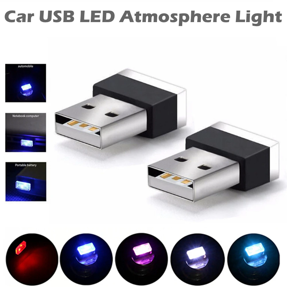 Мини интерьер автомобиля Usb Светодиодная лампа окружающий свет синий белый RGB аварийные атмосферные декоративные огни авто аксессуары подсветка