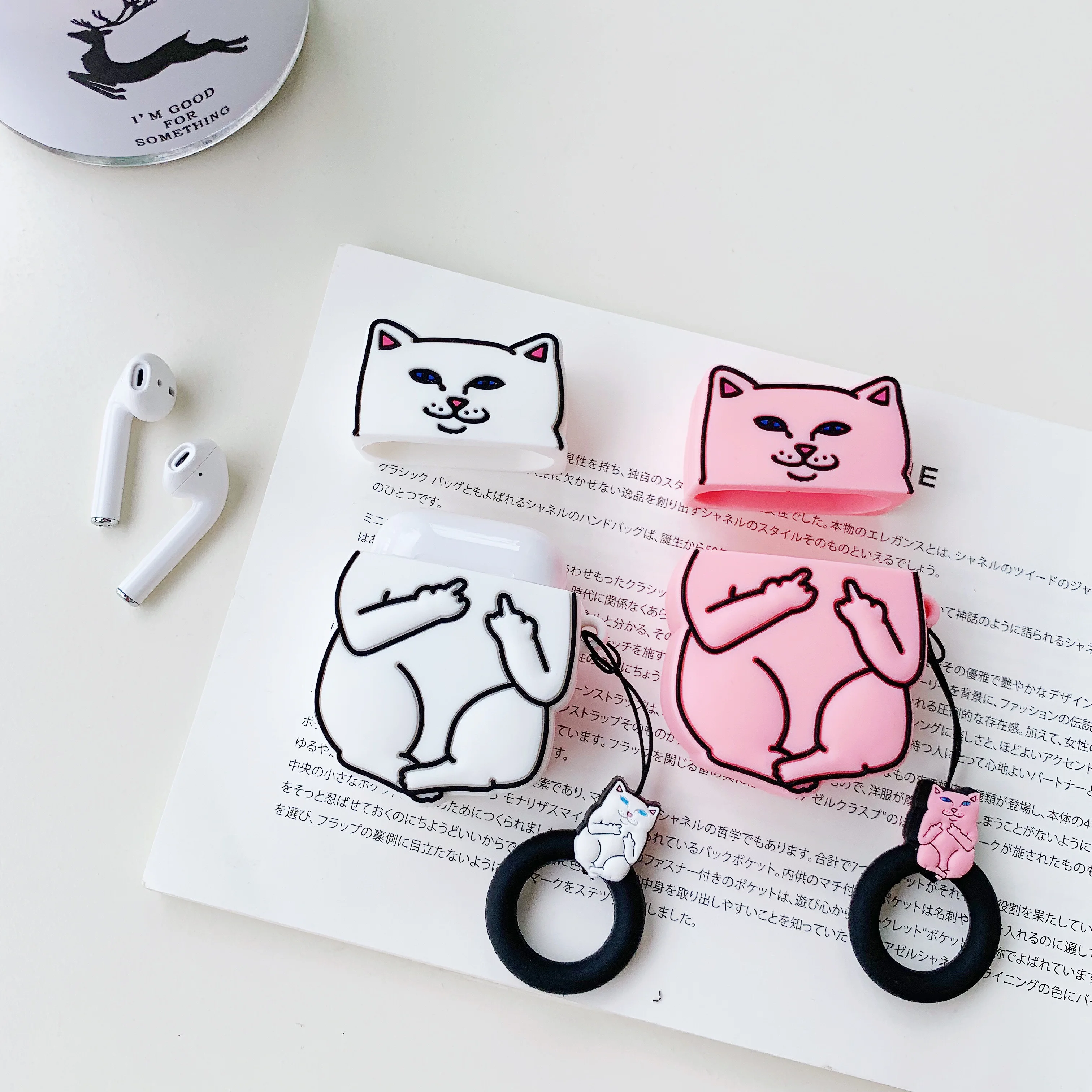 Для Apple Airpods защитный чехол милый мультфильм кошка зарядка Bluetooth наушники чехол Мягкие силиконовые чехлы с кольцом крюк