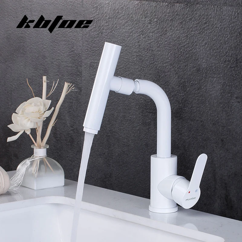 

Nordic light luxury white faucet hot and cold water two-in-one bathroom above counter basin splash-proof universal rotating