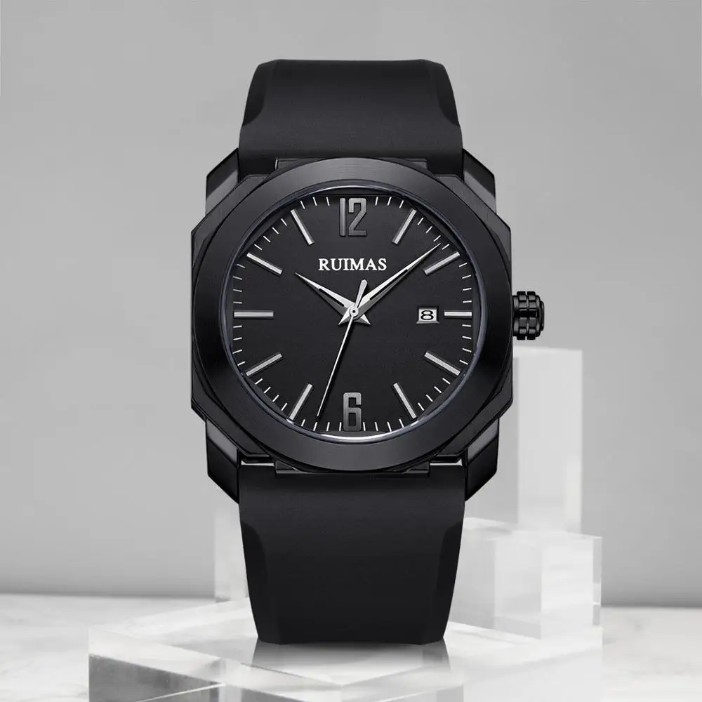 RN525G-Black Ruimas часы мужские роскошные брендовые кварцевые часы модные часы с хронографом Reloj Hombre спортивные часы мужские часы Relogio Masculino - Цвет: RN525G-Black