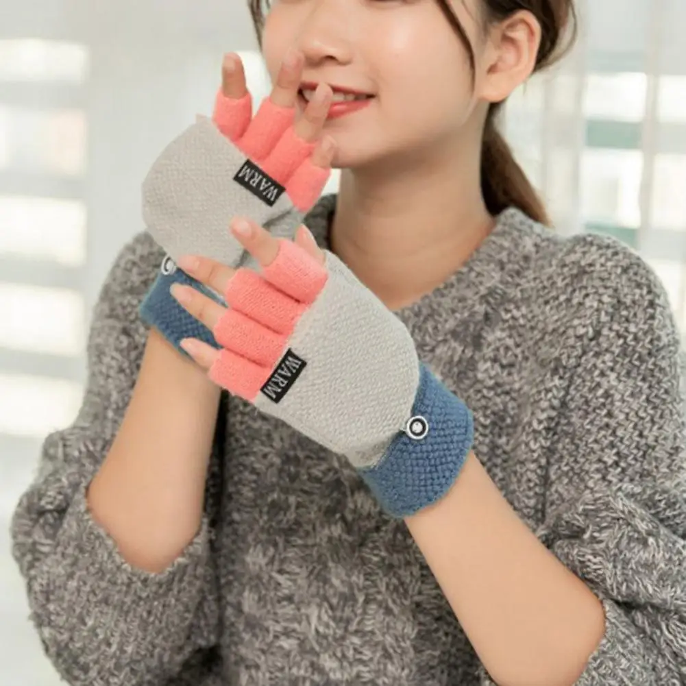 

Flip Cover Coldproof Windproof Contrast Color Gloves for Daily Wear
