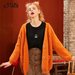 Женский вязаный кардиган ELFSACK, разноцветный однотонный Повседневный Кардиган на одной пуговице, свитер с длинными рукавами в Корейском стиле на весну 2020