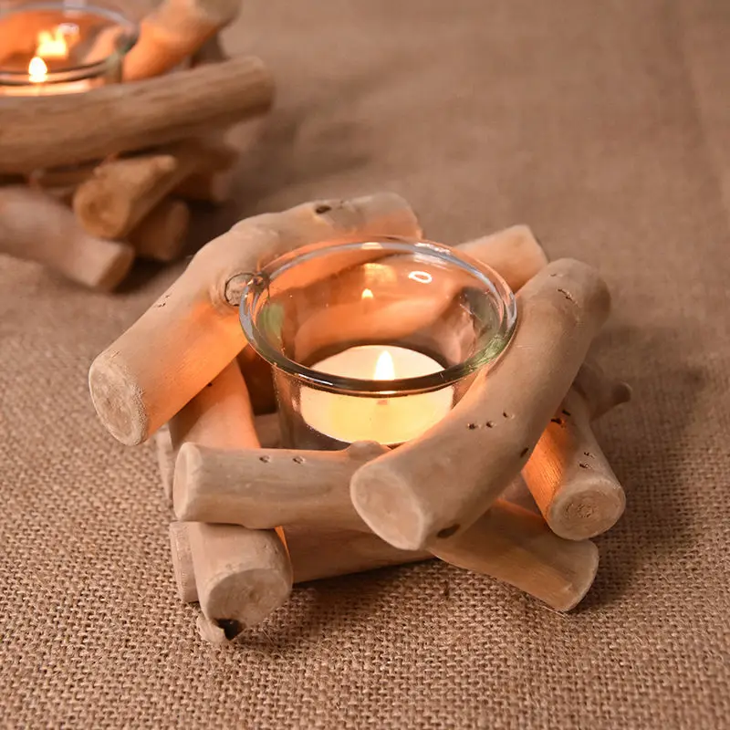 

Nordic simple natural original wood creative branch Candlestick incense candle cup romantic European home furnishings candelabra