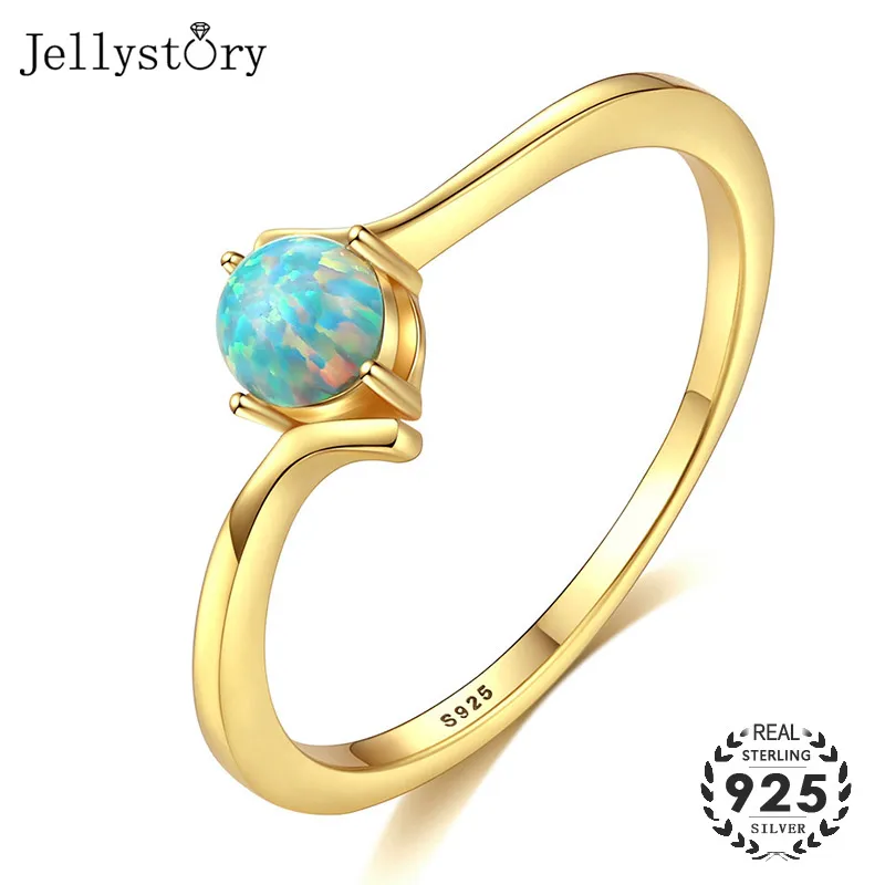 

Jellystory Elegant 925 Sterling Silver Women Rings with Round shape Colored Opal Gemstone Fashion Jewelry for Wedding Party Gift