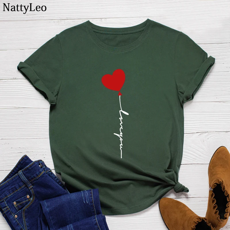 

S-5XL Summer Plus Size Women Shirt New Heart Letter Print T Shirt O-Neck Short Sleeve Tshirts 100%cotton Women TShirt Casual Top