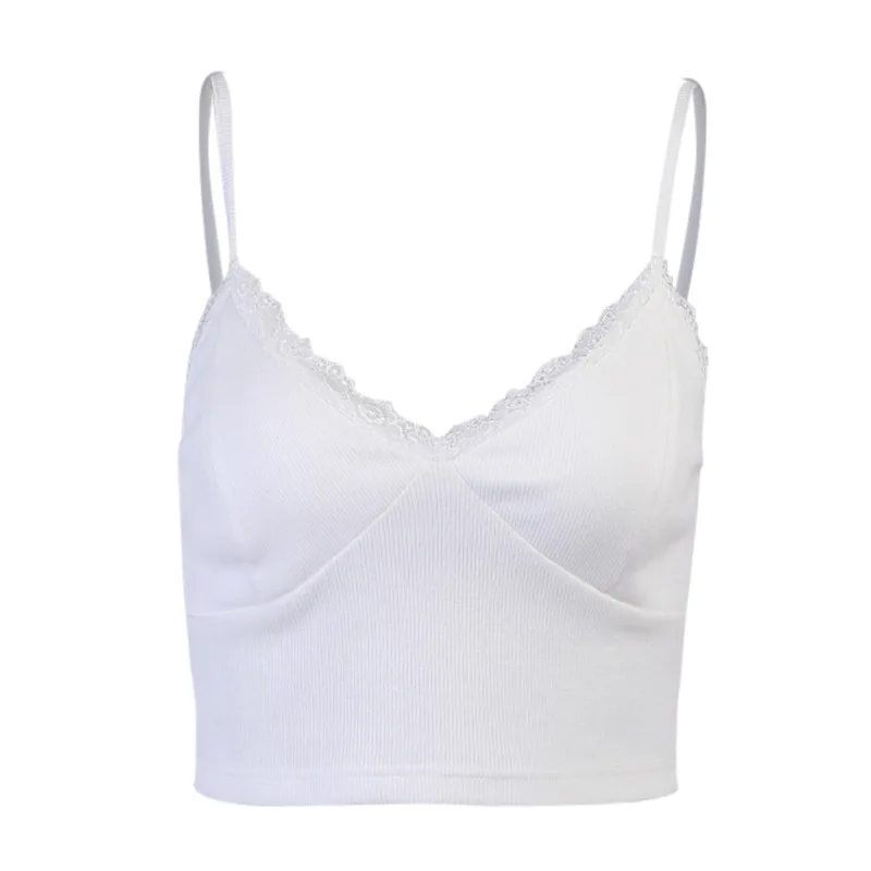 

2021 Spaghetti Strap Sexy Girls Vest Y2K Patchwork Lace Up Ribbed Knitted Tank Top Sexy Solid Color Sling Short Ladies Crop Tops
